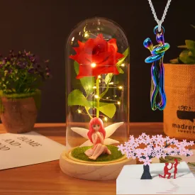 Bulk 3Pcs Preserved Rose Gifts with Valentine Gift Jewelry Necklace and Cards Wholesale