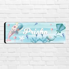 Floral Whales Name Plate (Petite) (kids)