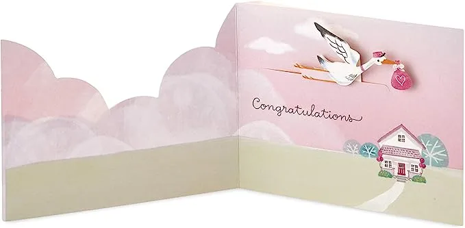 Hallmark Paper Wonder Paper Craft Baby Shower Card for Baby Girl (Stork)