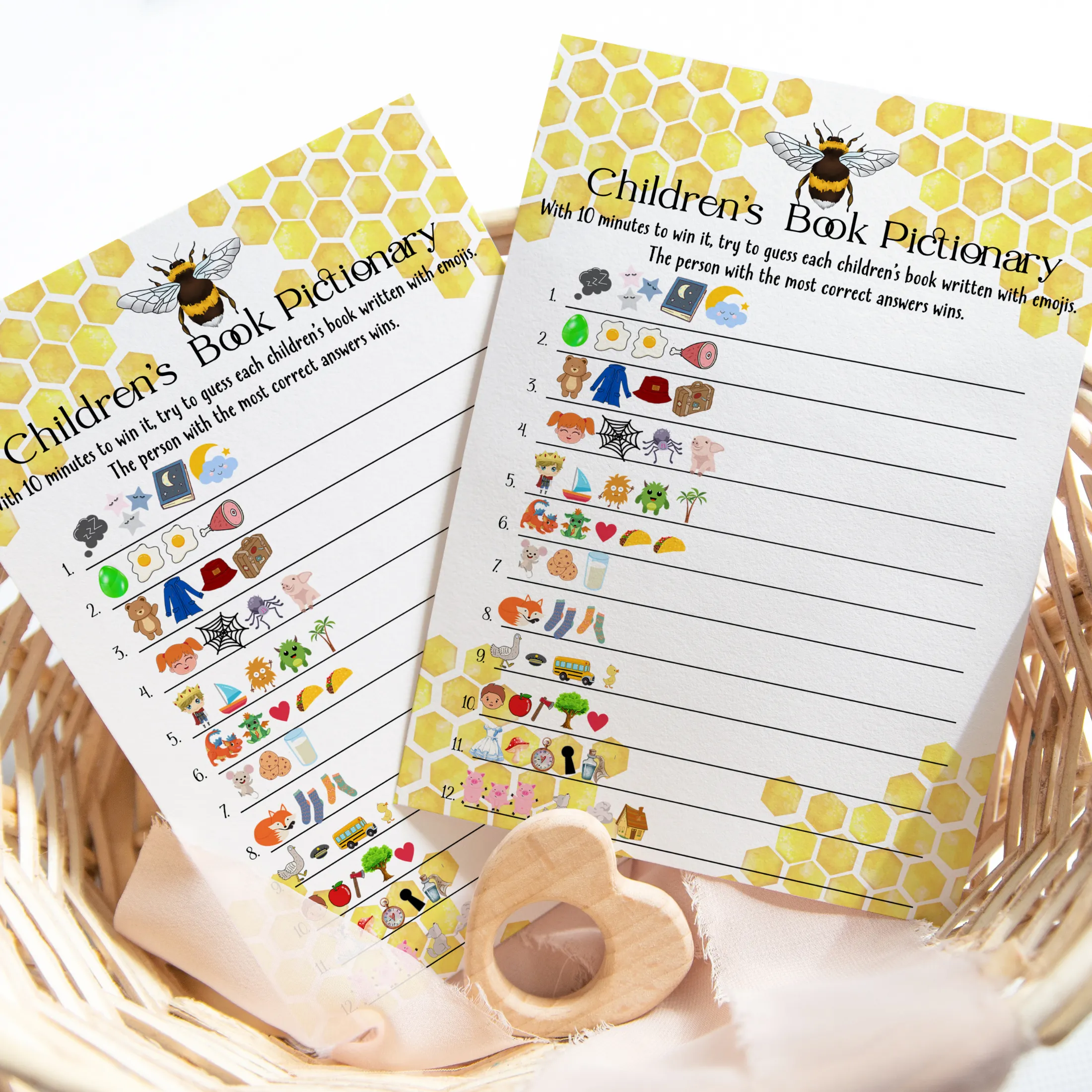 Mama Bee Baby Shower Game - Engaging Pictionary Storybook Guessing Game, Gender Neutral, 25 Card Pack, 5x7 Cards