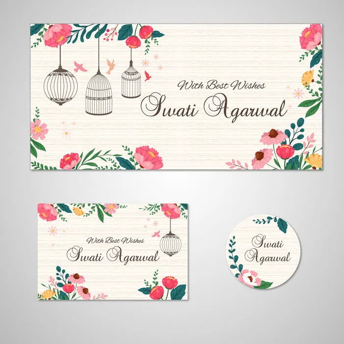 Personalised Gift Envelopes, Cards & Stickers Combo - Birds Cage, Set Of 130