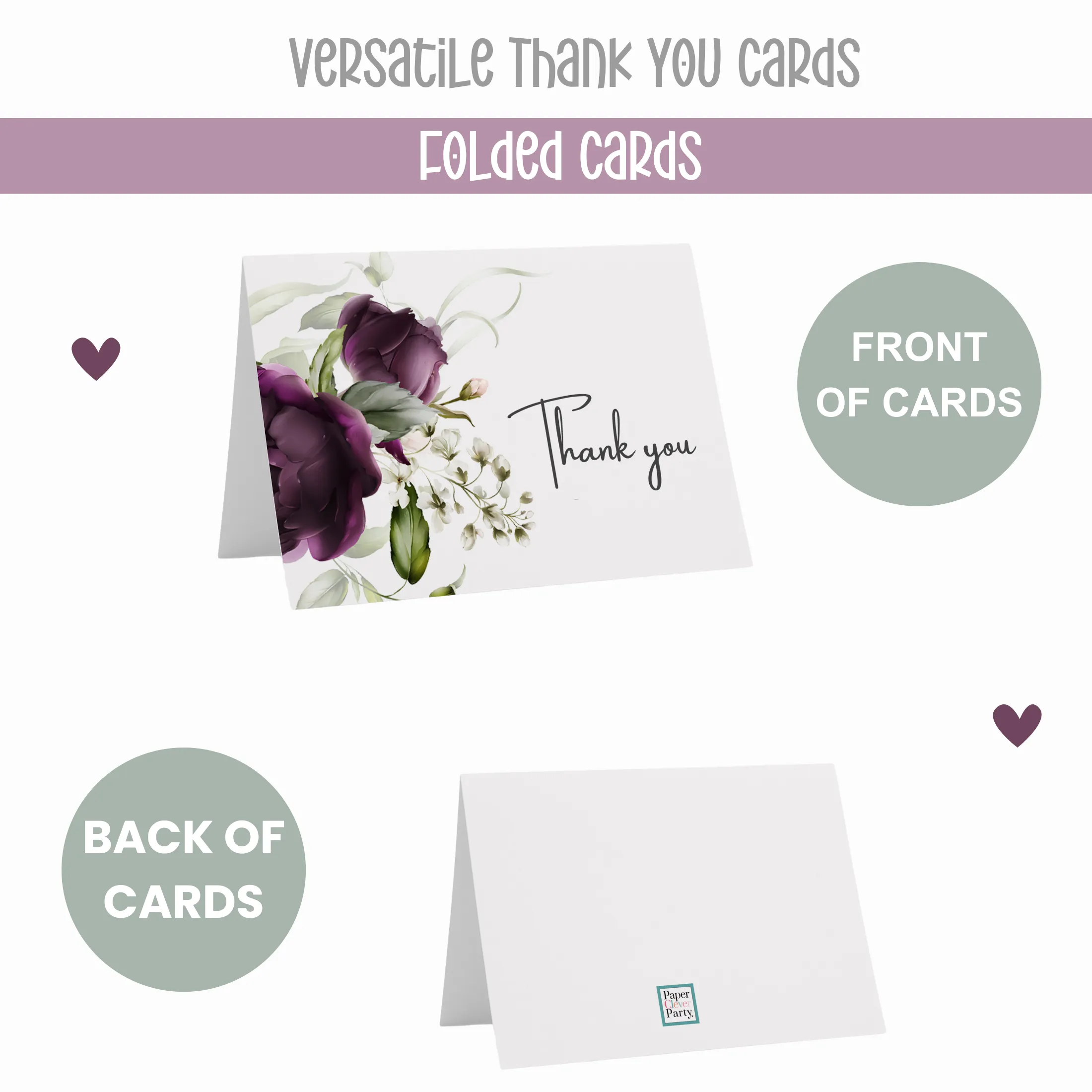 Purple Passion Thank You Cards - 25 Blank Notecards Set with Envelopes for Every Occasion
