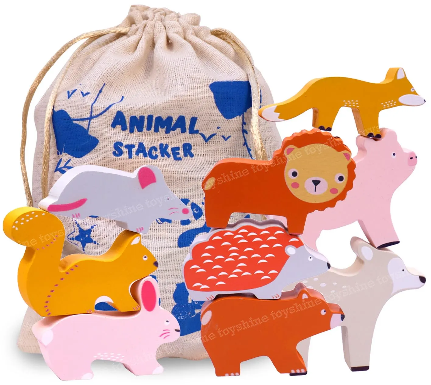 Toyshine Wooden Zoo Animal Blocks Stacking and Balancing Toy, Toddler Wood Animal Figures Blocks Imaginative Play, Preschool Educational Toys and Stack Balance Games for Kids - M2